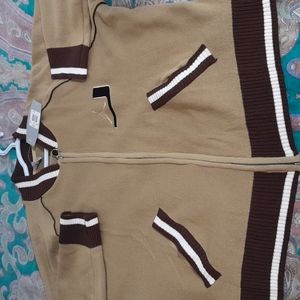 Jordan sweater zip up nwt size xxl peanut butter color white trim a brown.